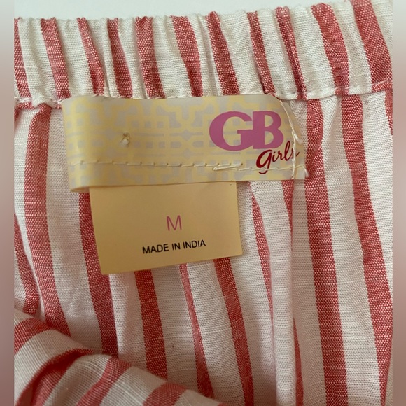 GB Girl Red Pink Stripe Ruffle Sleeve Tunic Dress with Elastic Neckline size M - Picture 7 of 10